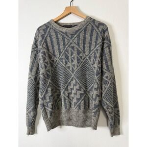 Vintage Peter England - Men's Wool Blend Navy and Gray Sweater Small Flaw